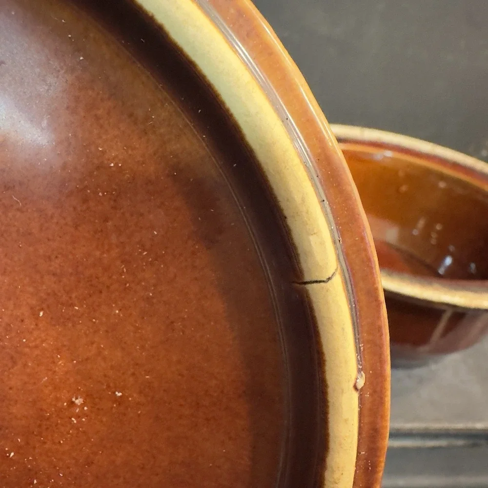 Hull‎ Oven Proof USA Glossy Brown Drip Pottery Round 4 cup 8